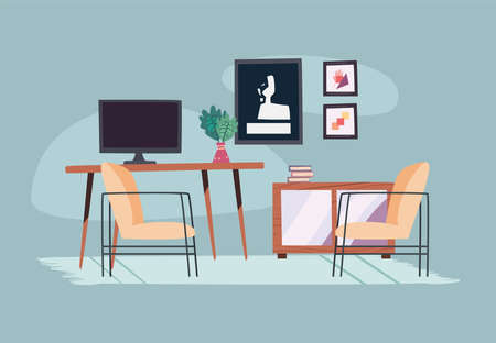 Home chairs tv on tableのイラスト素材
