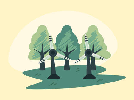 Wind mills and treesのイラスト素材