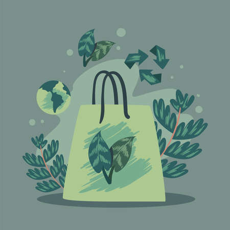 Eco bag with leavesのイラスト素材