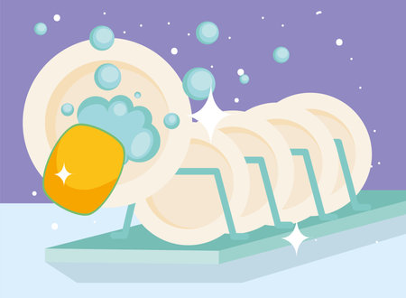 sponge washing platesのイラスト素材