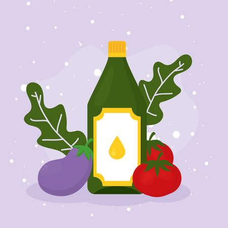 olive oil eggplant and tomatoesのイラスト素材