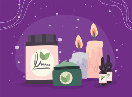 Spa center candles jars and droppersのイラスト素材