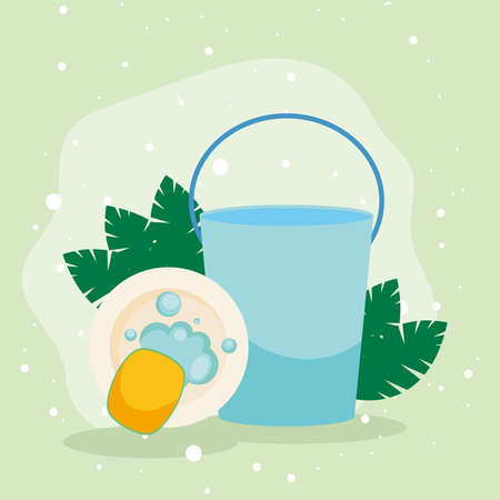 bucket and sponge washing plateのイラスト素材