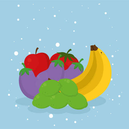 bananas eggplants and healthy foodのイラスト素材