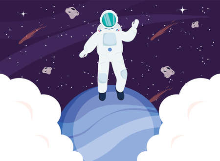 Astronaut on neptune and shooting starsのイラスト素材