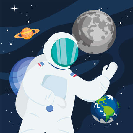Astronaut moon and planetsのイラスト素材