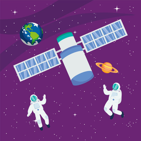 Astronauts satellite earth and saturnのイラスト素材