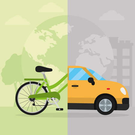 eco car and bicycleのイラスト素材