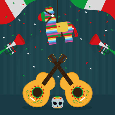 Mexican illustration with guitarsのイラスト素材