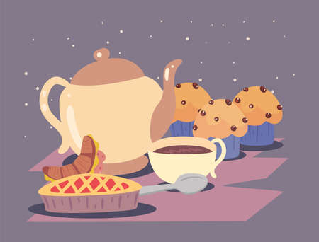 home food and teapotのイラスト素材