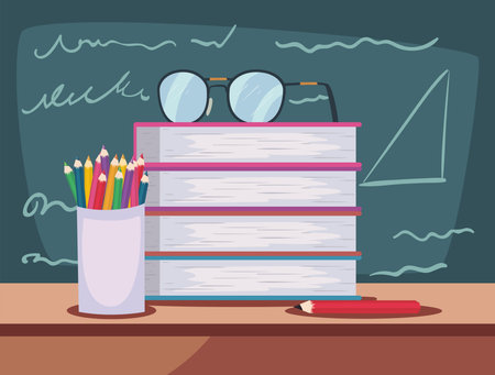 literacy icons and chalkboardのイラスト素材