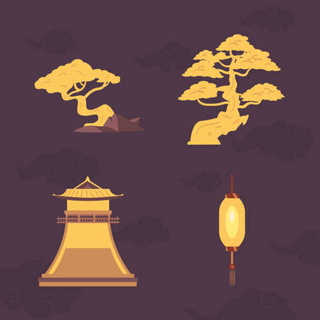four chinese moon iconsのイラスト素材
