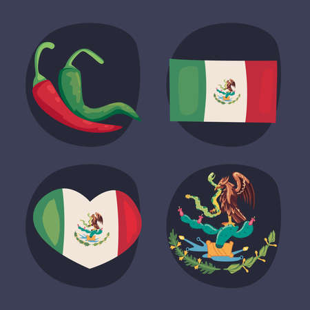 four mexican independence day iconsのイラスト素材