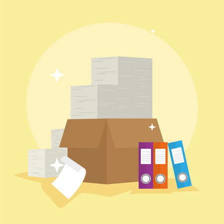 documents in box and booksのイラスト素材