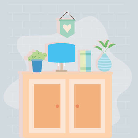 wooden drawer and lampのイラスト素材