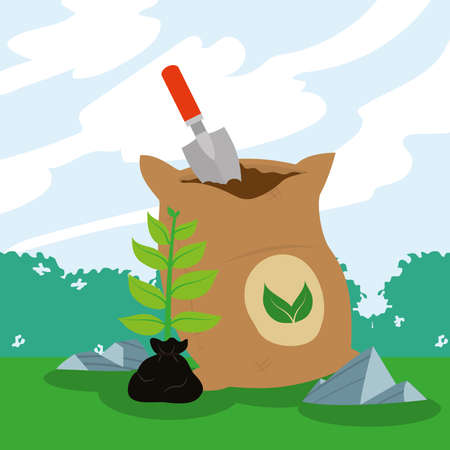 spatule in fertilizer sackのイラスト素材