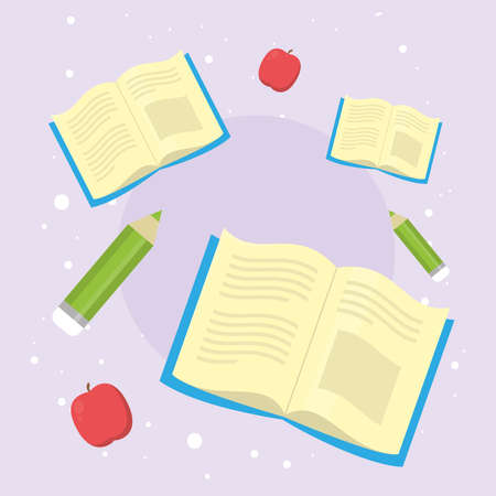 books and pencils patternのイラスト素材