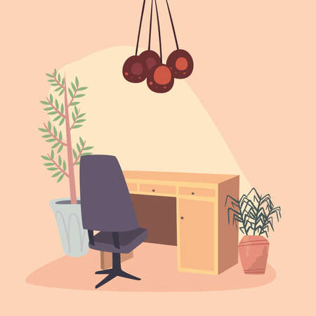 office with houseplantsのイラスト素材