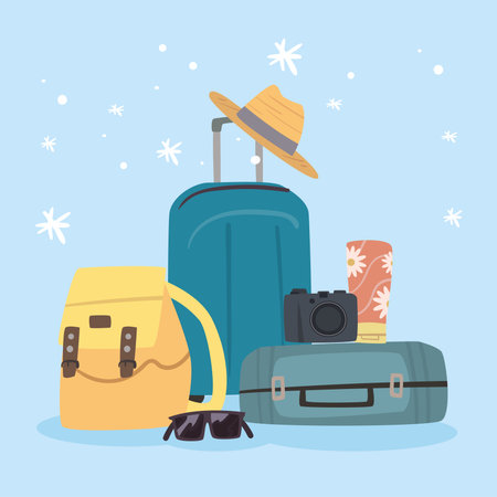 suitcases and travel iconsのイラスト素材