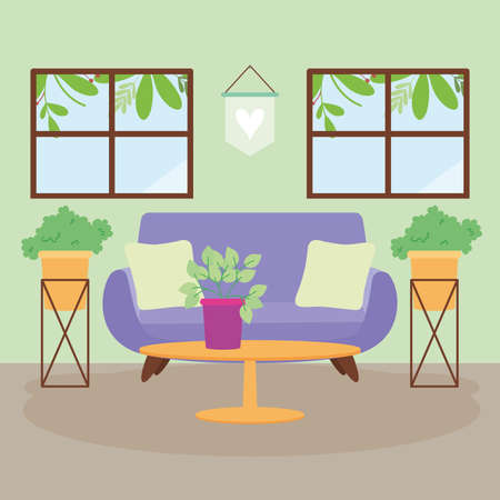purple couch in livingroomのイラスト素材