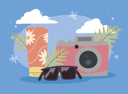 photographic camera and sunglasses