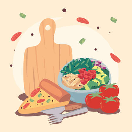 pizza and vegetablesのイラスト素材