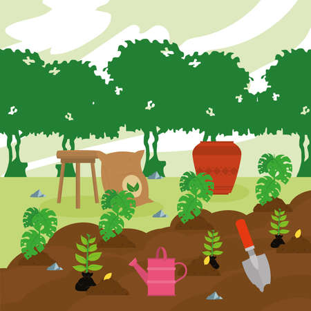 plants cultivating in gardenのイラスト素材