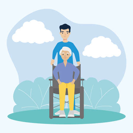 male nurse and old womanのイラスト素材