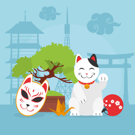 japanese lucky cat illustrationのイラスト素材