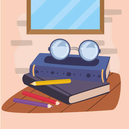 pencils and pilebooksのイラスト素材