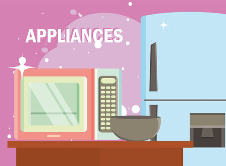 microwave oven and fridgeのイラスト素材