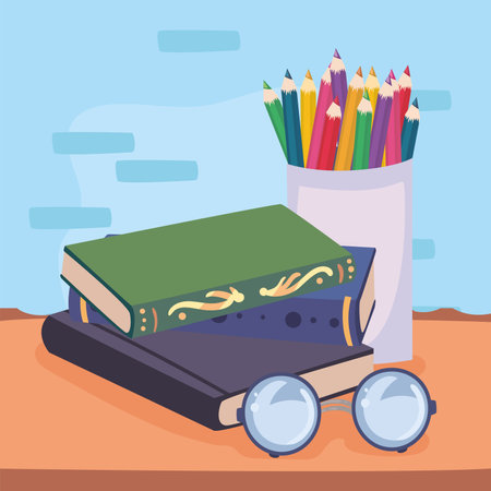 books and pencils holdersのイラスト素材