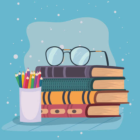 pilebooks and eyeglassesのイラスト素材