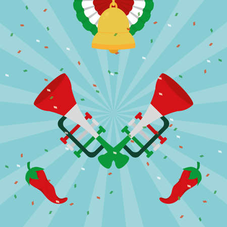 mexican trumpets and chilisのイラスト素材