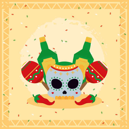 tequila bottles and skullのイラスト素材