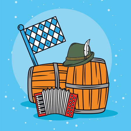 beer barrels and accordionのイラスト素材