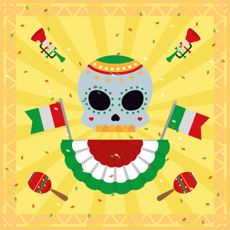 mexican flags and skullのイラスト素材