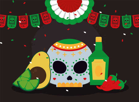 mexican garlands and iconsのイラスト素材