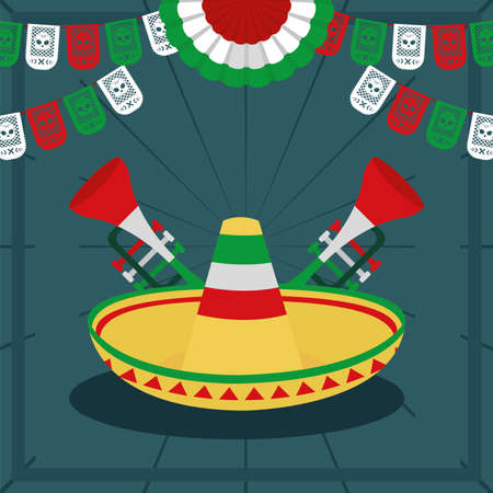 mexican trumpets and hatのイラスト素材