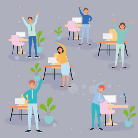 team workers practicing active breaksのイラスト素材