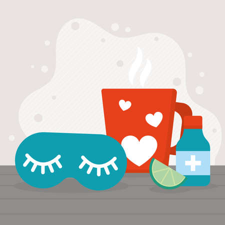 sleep mask and tea mugのイラスト素材