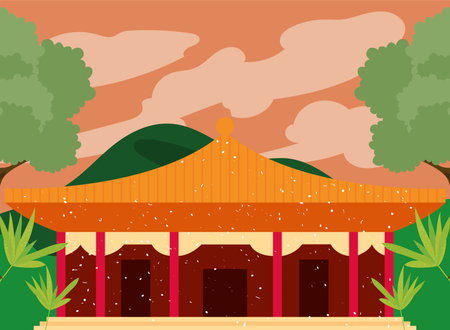 chinese temple facadeのイラスト素材