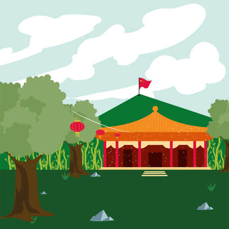 temple chinese in landscapeのイラスト素材
