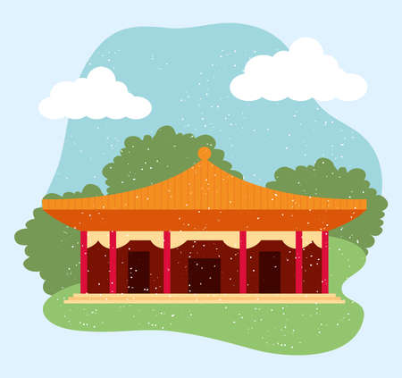 chinese temple illustrationのイラスト素材