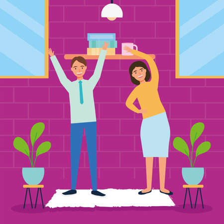 happy couple practicing active breakのイラスト素材