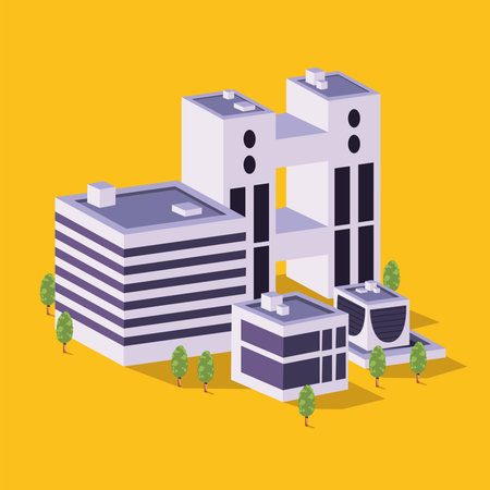 four isometric buildings scene