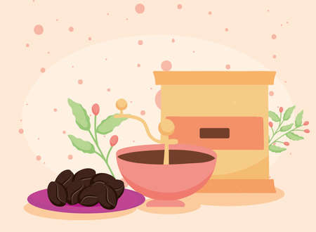 coffee toaster and beansのイラスト素材