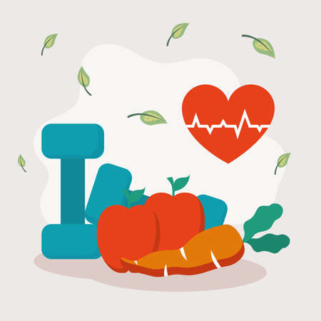 vegetarian food and dumbbellsのイラスト素材