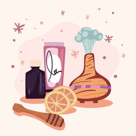 spa cauldron with orangesのイラスト素材