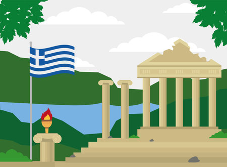 athena temple and flagのイラスト素材